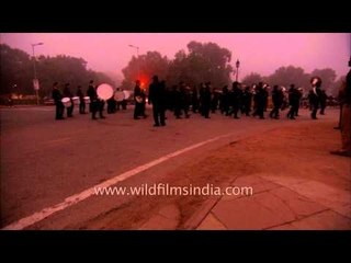Student band rehearsing on a cold morning for the Republic Day