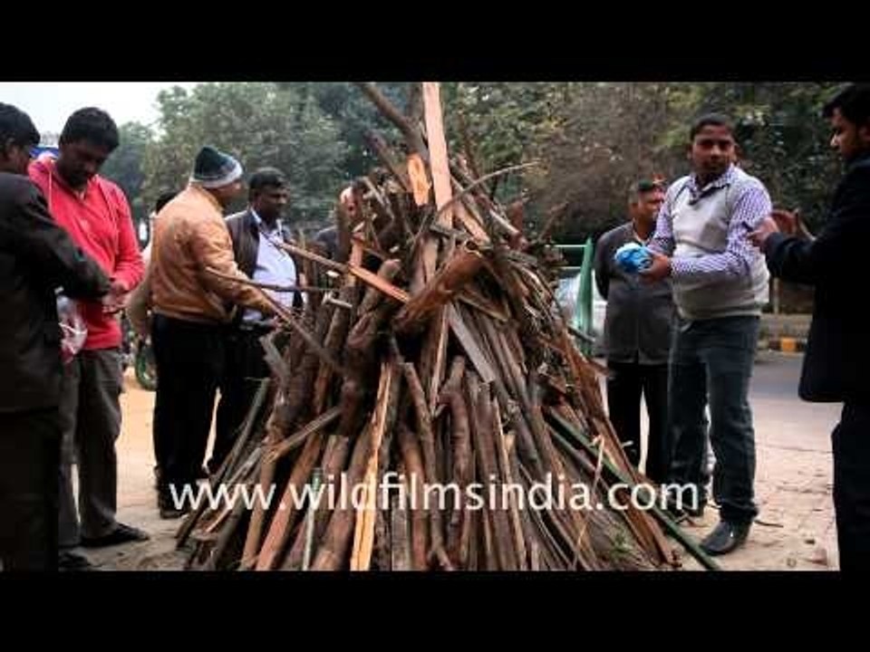 Pile of wood prepared for Lohri