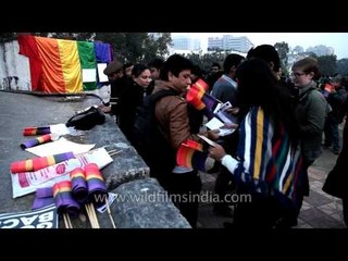 Supporters of LGBT distributing pamphlets at the protest