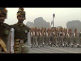 Soldiers march during the rehearsal for the Republic Day parade
