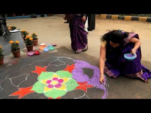 Beautiful Kolam at entrance of Tamil Nadu House on Kaanum Pongal