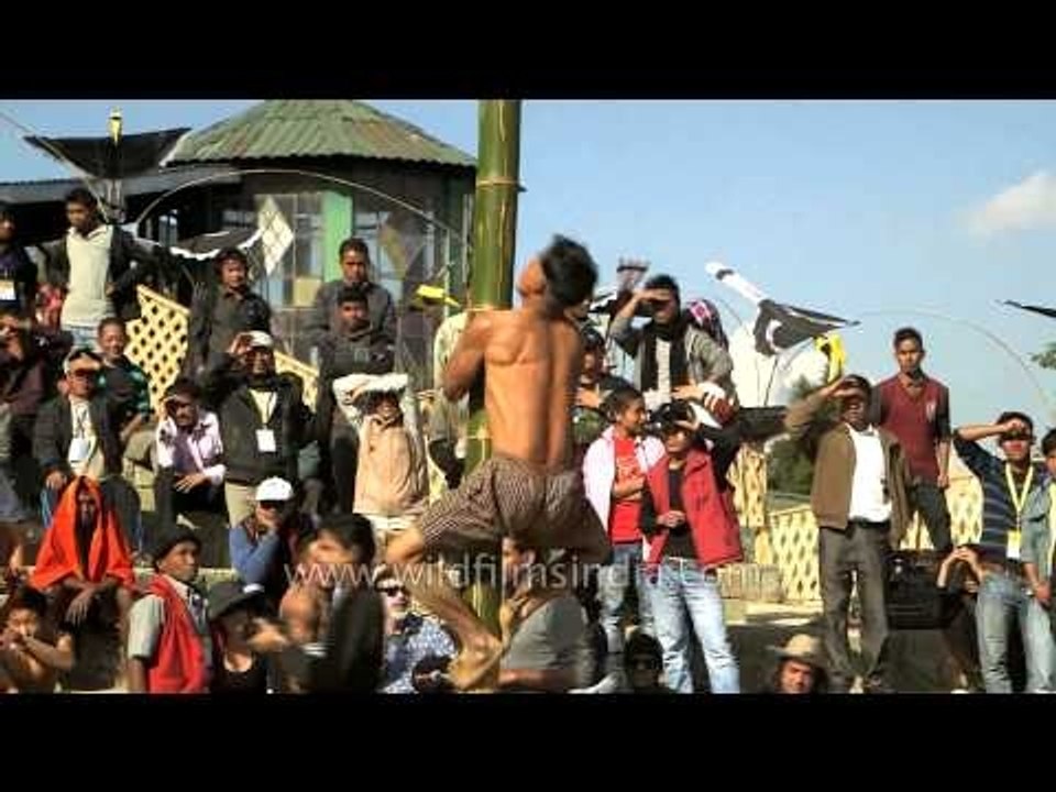 Winner of greased pole climbing competition at Hornbill Fest