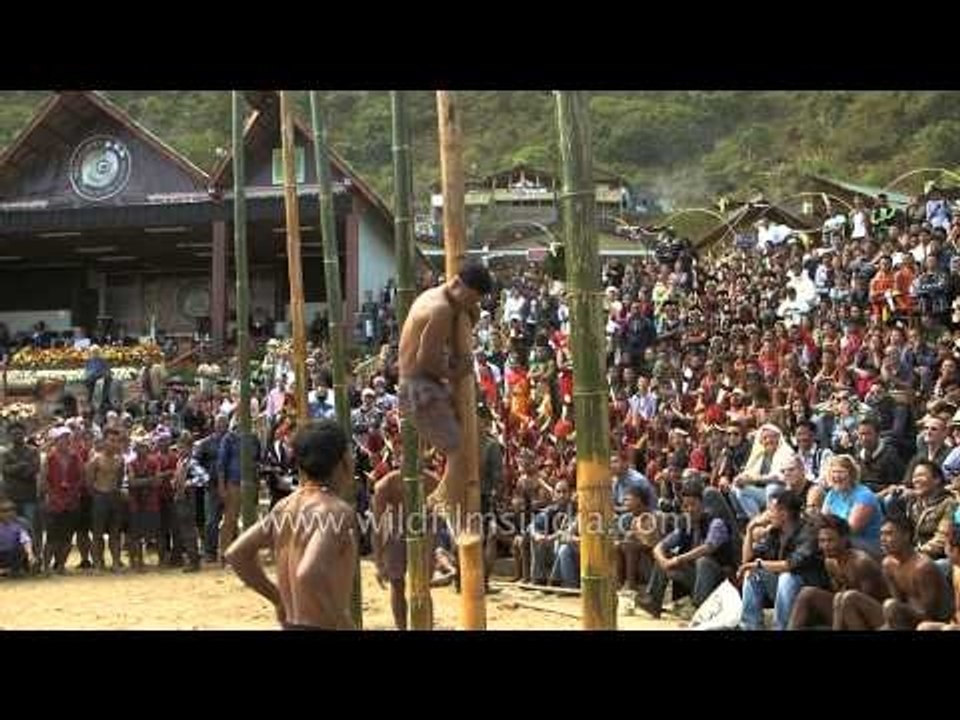 Crowd watching the greased pole climbing in Nagaland