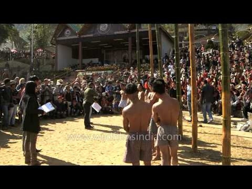 Reaching the top,greased pole climbing in Nagaland