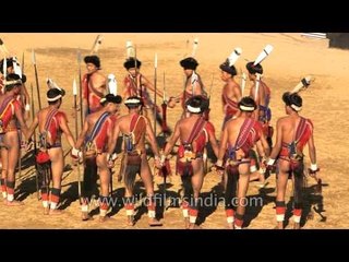 Lotha tribesmen performing a folk dance in Nagaland