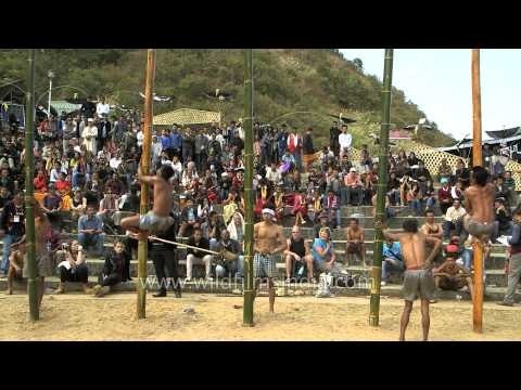 Attempt to reach the flag, greased pole climbing in Nagaland