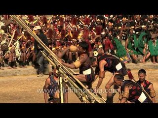 Khiamniungan tribesmen presenting victory song