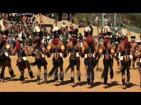 Khiamniungan Naga performs a traditional war dance at Naga Heritage