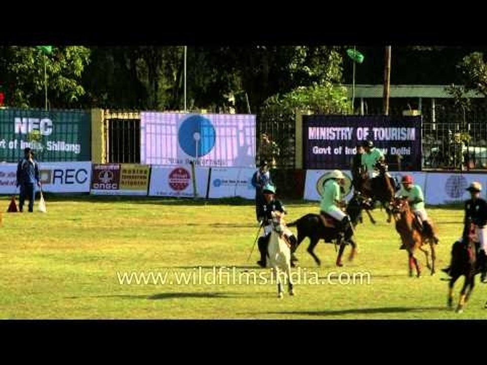 Players trying to strike the ball in polo at 7th Polo International Match 2013