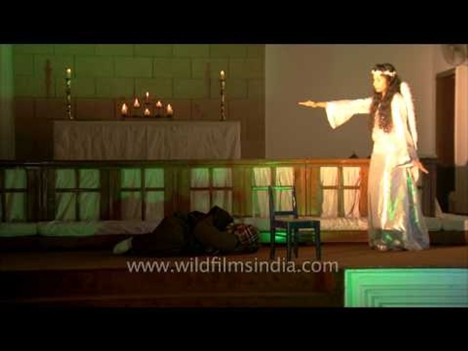 Children showing nativity drama on Christmas