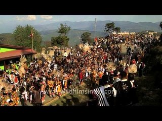 Angami tribals marching on - At stone pulling Viswema