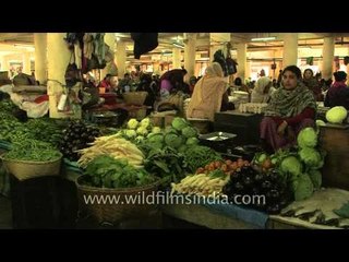 Fresh green vegetable stalls of Khwairamband Bazaar