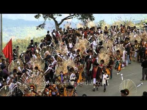 Angami Naga in traditional attire at the stone pulling