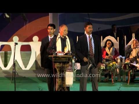 Okaram Ibobi Singh addressing the crowd at Sangai Fest - 2013