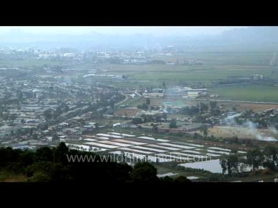 Aerial establishing shot of Imphal city