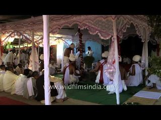 Nat Sankirtana singer-dancers perfoming at wedding ceremony, Manipur