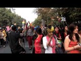 LGBT paticipants of Delhi Queer Pride dance as they prcoceed