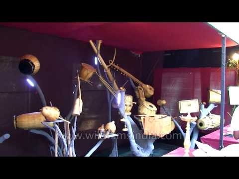 Display of musical instruments made from wood in Goa