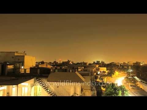 Night cityscape at Greater Kailash, Delhi from rooftop