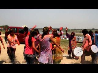 Procession accompanied with dancing and singing in Ganesh Chaturthi celebration