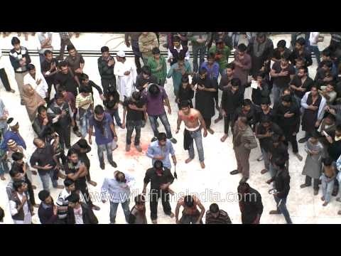 Shia muslims thrashing themselves on the day of Ashura