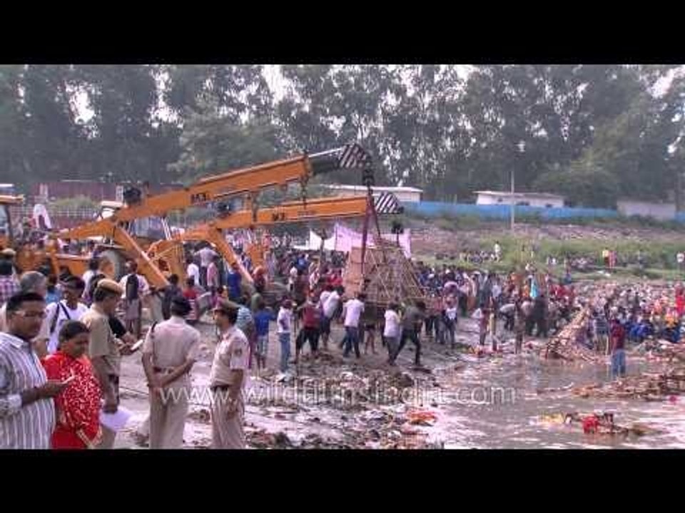 The Durga Puja ends with thousands gathering at the banks of Yamuna, to immerse the Durga idols