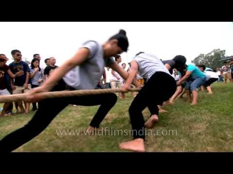 Giving full strength in tug-o-war :At the 50th Naga Fest'13