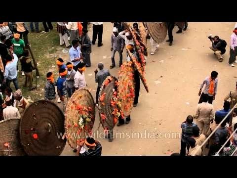 Participants with traditional shield at Bagwal mela 2013