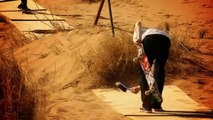 Skate session on sand dunes in the Moroccan Desert.
