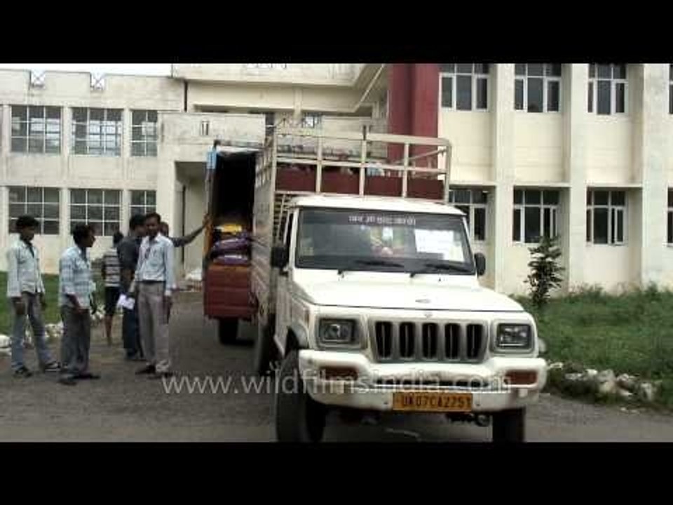 Tempos loaded with relief material off to Uttarakhand