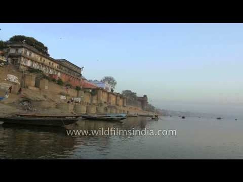 Boat ride in fast motion at Ganga ghat of Varanasi