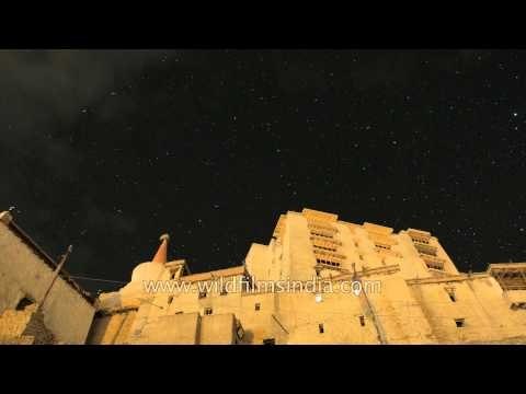 Time lapse of clouds over Leh palace at night