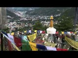 Thimphu valley view with a chorten and prayer flags