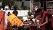 Monks performing the religious rituals during the ceremony in Bumthang, Bhutan