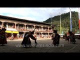 Religious Shana dancer during the Tsechu festival in Bhutan
