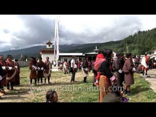 Bhutanese people gathered to get the glimpse of Thangka during the Tsechu festival