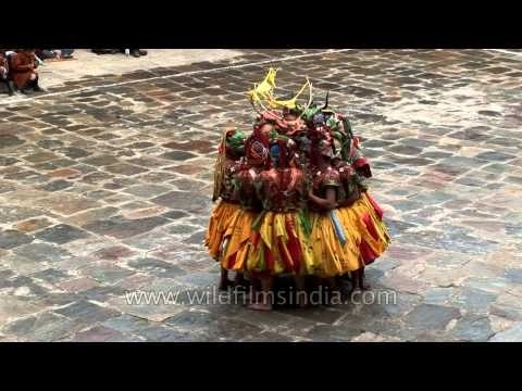 Traditional story telling Cham dance at Bumthang in Bhutan