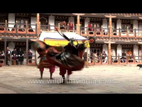 Black Hat Dance (Shana) dance being performed in Bumthang, Bhutan