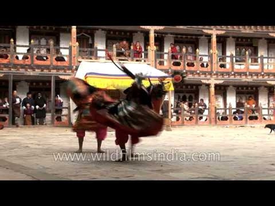 Black Hat Dance (Shana) dance being performed in Bumthang, Bhutan