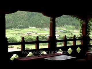 Bumthang valley view from terrace of Wangdichholing guest house