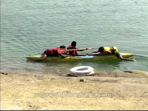 Children canoeing on the river Beas