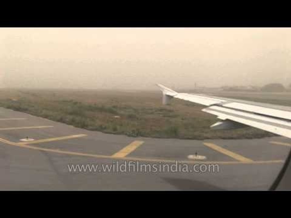 Airplane on the runway before takeoff