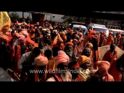 Holy men gathered for Samashti Bhandara at Baijantha Village, Varanasi