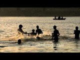 Kids enjoying their day at the holy Ganges of Varanasi