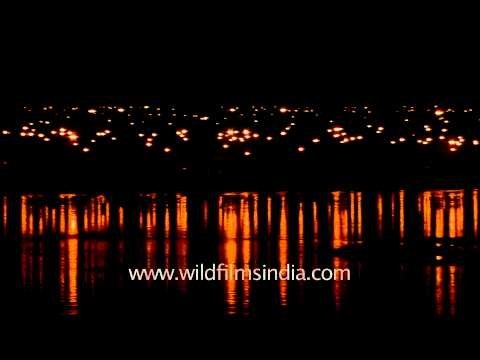Reflection of maha kumbh mela lights in the holy river Ganga