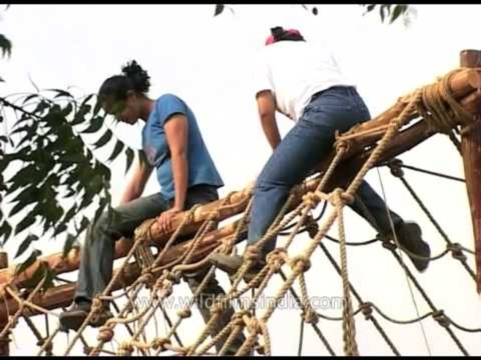 Active girls into rope climbing
