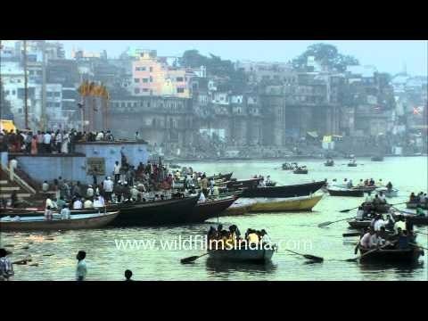 An evening on the stretch of ghats along the Ganga in Varanasi
