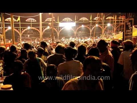 Devotees scattered after Ganga Aarti at Varanasi ghat