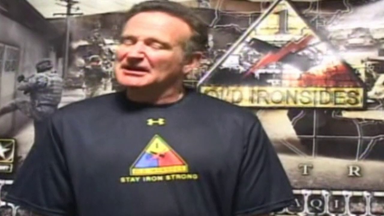 Footage shows Robin Williams making US troops laugh
