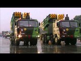 A model of Pinaka 214 MM Multi Barrel Rocket Launcher System during rehearsal of Republic Day